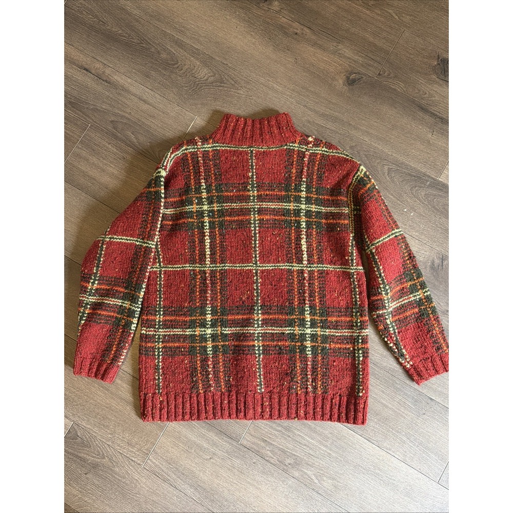 LRL Ralph Lauren Sweater Hand Knit‎ Wool Laine Red Plaid Quarter Zip Small Ski - Picture 14 of 14